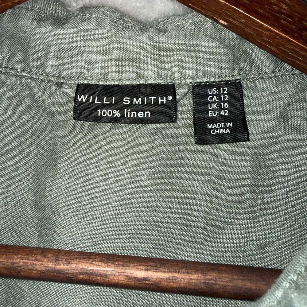 Willi Smith Women Dress‎ 12 Green 100% Linen Mini Shirt Sleeveless Button Up - Picture 4 of 9